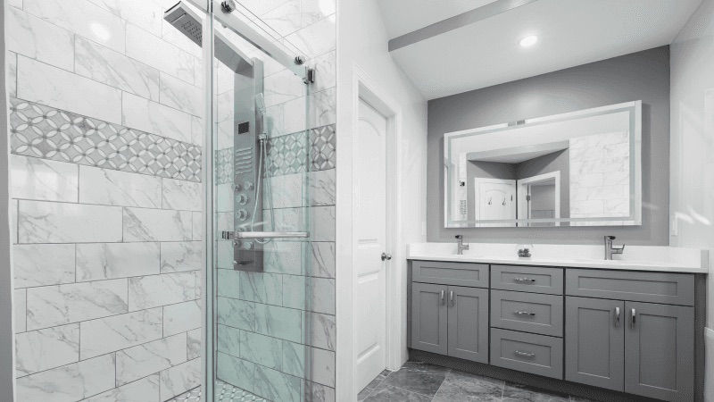 Luxury bathroom remodel with glass shower and modern vanity in West Chester, PA
