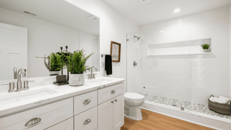 Spa-like bathroom remodel with double vanity and serene finishes in Downingtown, PA